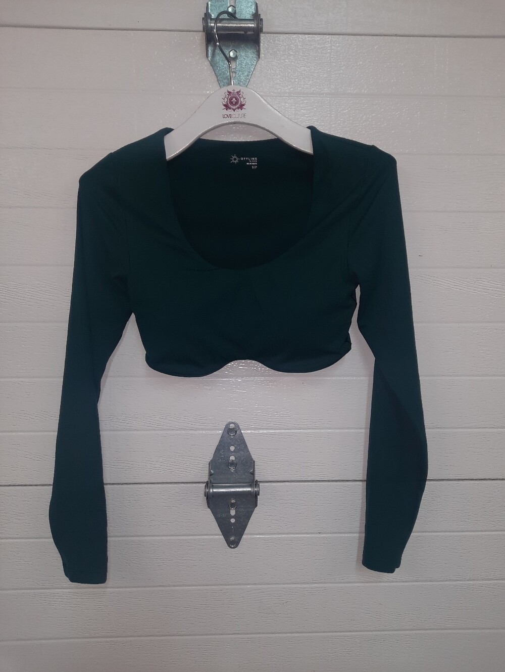 aerie Long-Sleeve Cropped Scoop Top in Forest Green